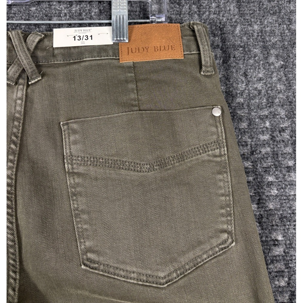 Judy Blue High Waist Garment Dyed Wide Leg Jeans Raw Hem 13/31 Olive Green Boho - Picture 5 of 12